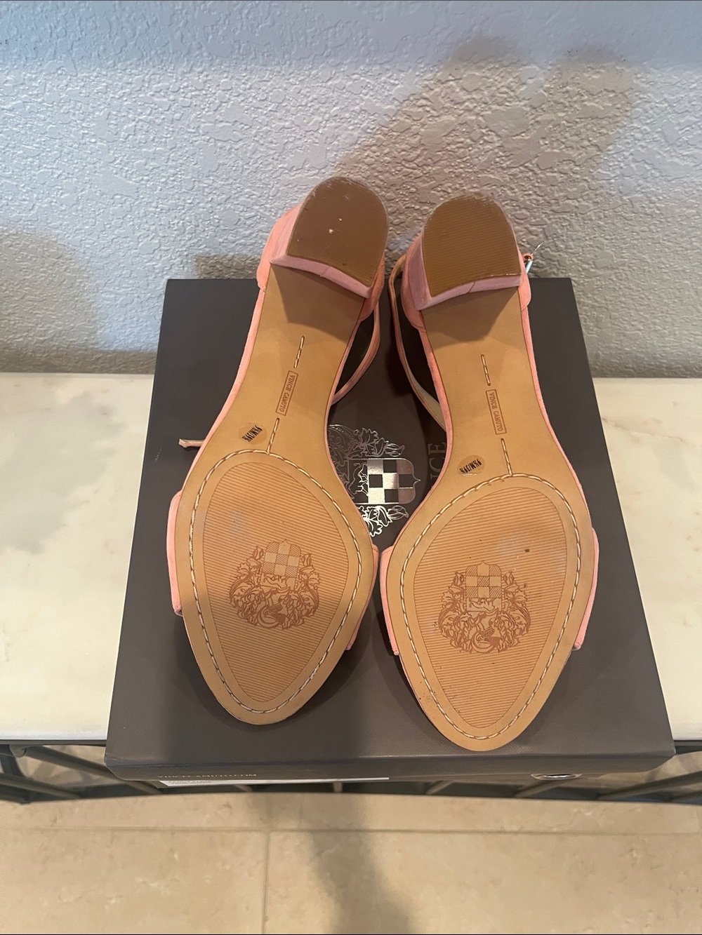 Vince Camuto Flamingo Pink Suede Block Heel Sandals - Picture 7 of 7